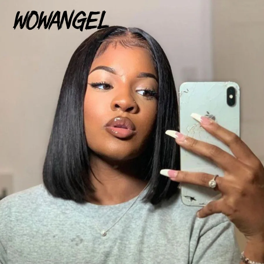 Прямой парик Боб из человеческих волос на сетке бразильский без повреждений