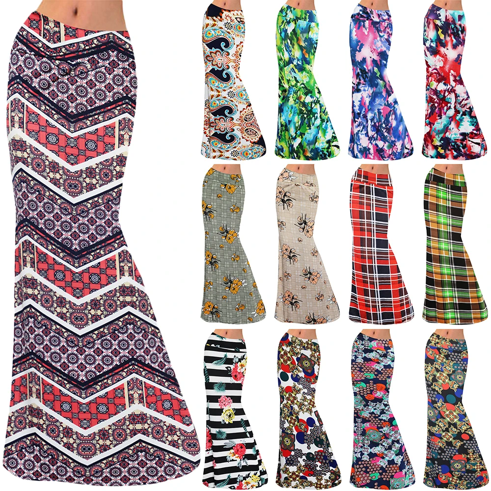 HAOOHU 2019 Женская юбка с Африканским принтом в Европейском стиле облегающие длинные