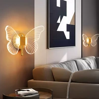 led butterfly wall lamp living room background wall light power switch button 220v iron decoration home lampara dormitorio pared