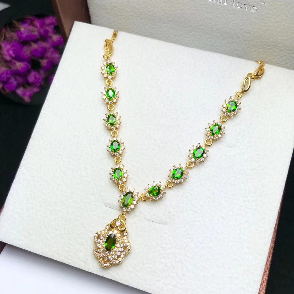 

Luxurious Diana Natural green diopside gem Pendant necklace S925 silver Natural gemstone necklace women party girl fine jewelery