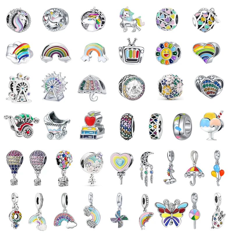 

2021 Multicolor Flower Balloon Ferris Wheel Rainbow Bike Pendant Fit Original Pandora Charms Silver Color Bracelet Jewelry Beads