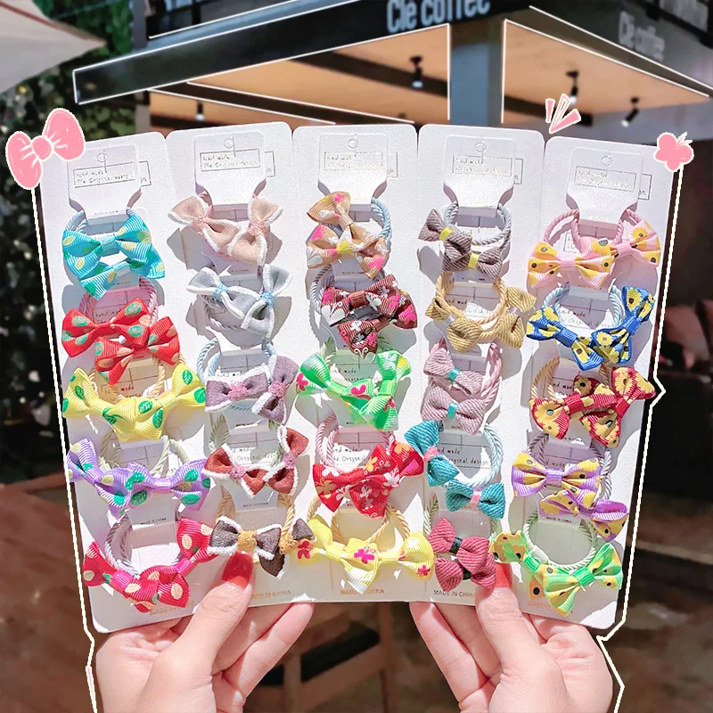 

10pcs New Cute Bows Hair Tie Baby Girl Rope Dot Striped Elastic Rubber Band Headwear Sweet Bowknot Hair Accessories for Girls