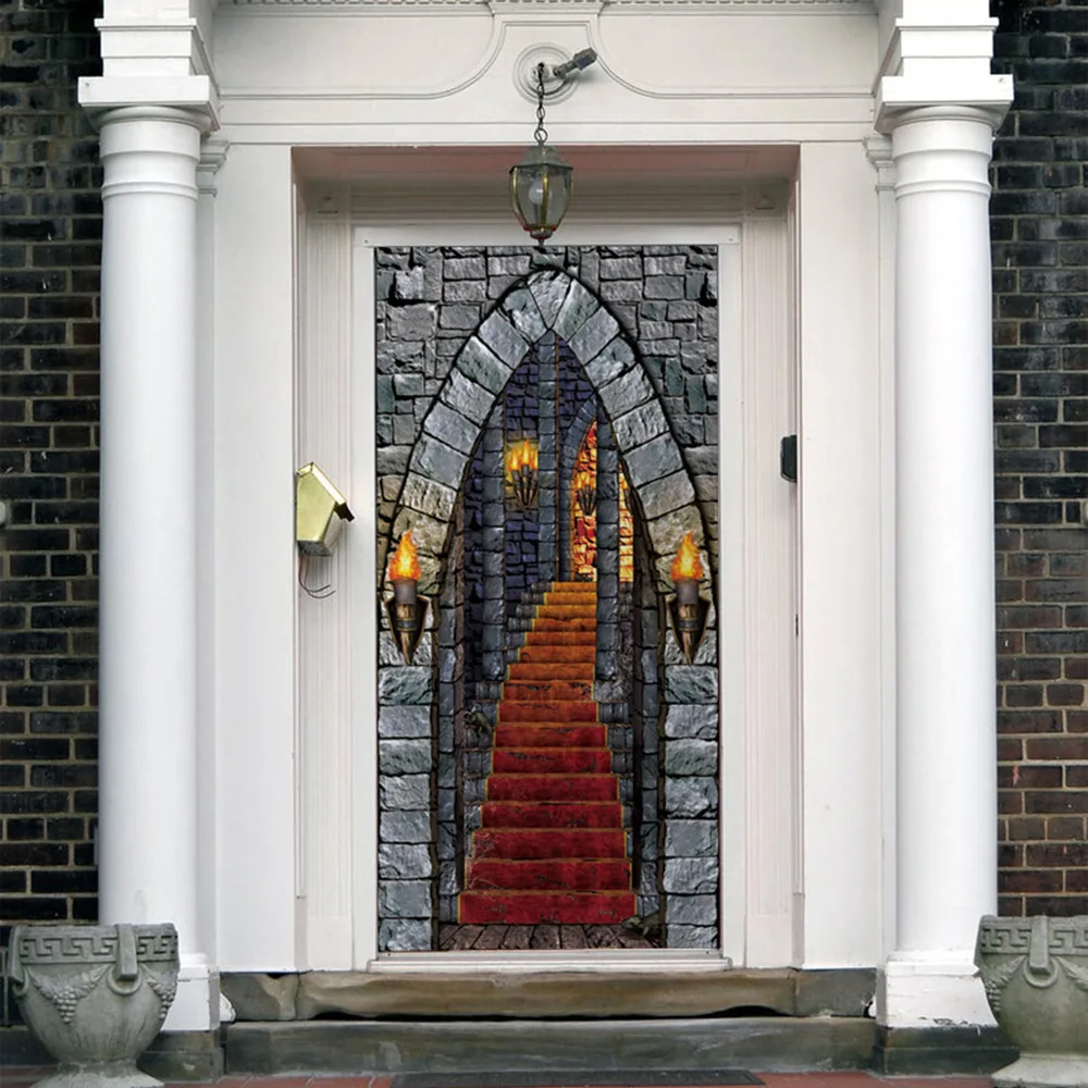 Каменная пещера красная кровяная лестница страшный бар дверь стикер для