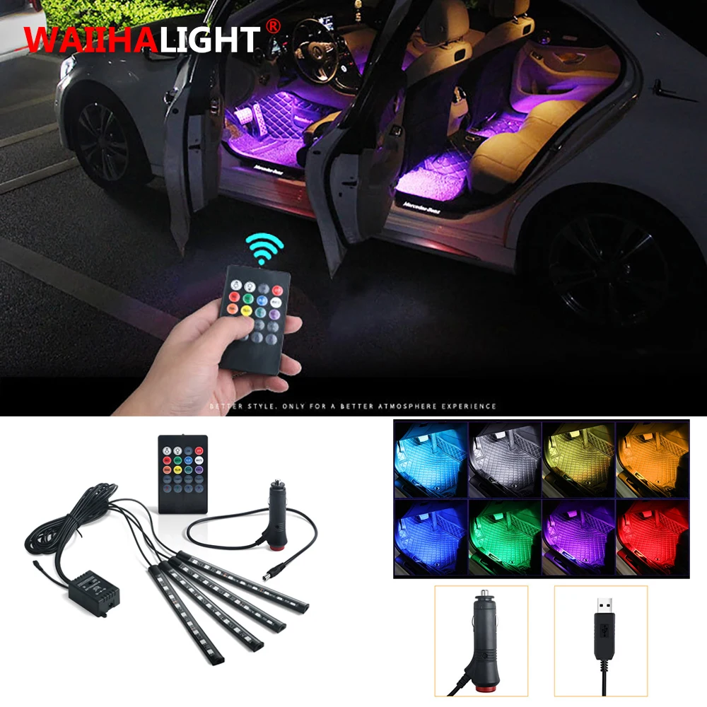 

4 шт./комплект, Автомобильные светодиодные лампы RGB с подсветкой