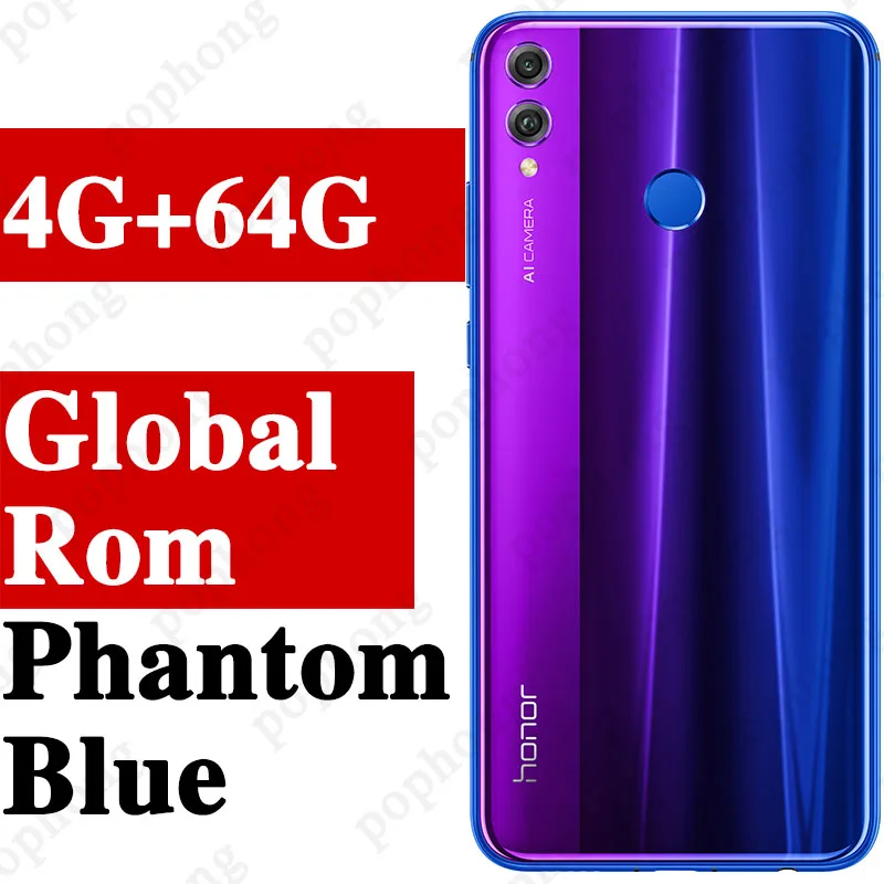 4G 64G Phantom Blue Мобильный телефон HONOR 8X с глобальной прошивкой, 4 ГБ, 64 ГБ, Восьмиядерный процессор Kirin 710, 6,5 дюймов, Android 9,0, 3750 мА/ч, сканер отпечатков пальцев, 20 МП - Цвет: 4G 64G Phantom Blue