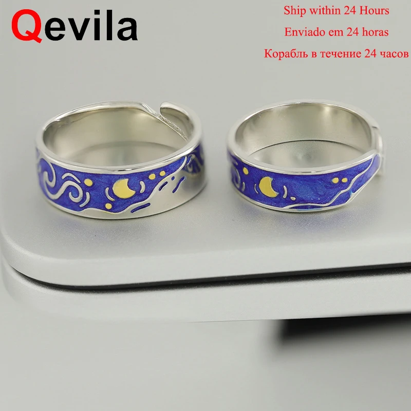 Qevila S925 Серебряное кольцо Ван Гог кольца для женщин Звездная ночь солнце и луна