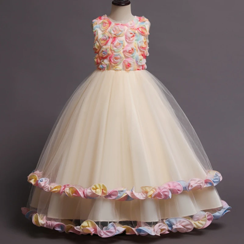 

PLBBFZ 2021 New Flower Girl Dresses Lace 4-14 Years New Appliqued Pageant Dresses For Girls First Communion Dresses Kids Prom