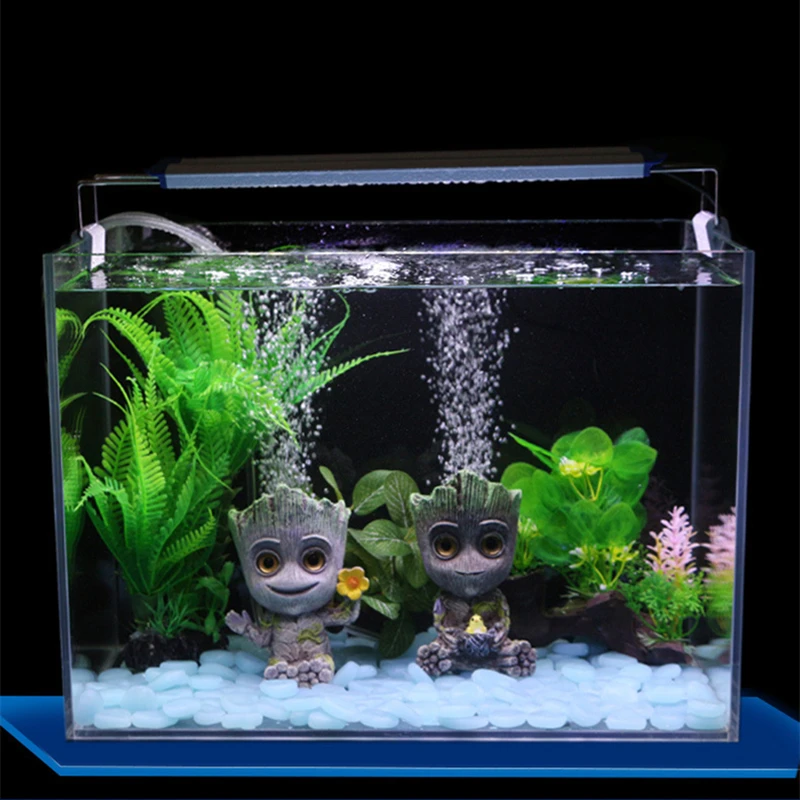Cartoon Aquarium Plant Stump Decoration Baby Groot Figurine Garden Home Ornament with Air Stone Fish Tank Bubble Lanscaping |
