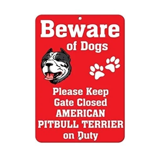 

American Pitbull Terrier Dog Beware of Fun Metal Tin Sign Home Decor Aluminum Sign for Garage Driveway
