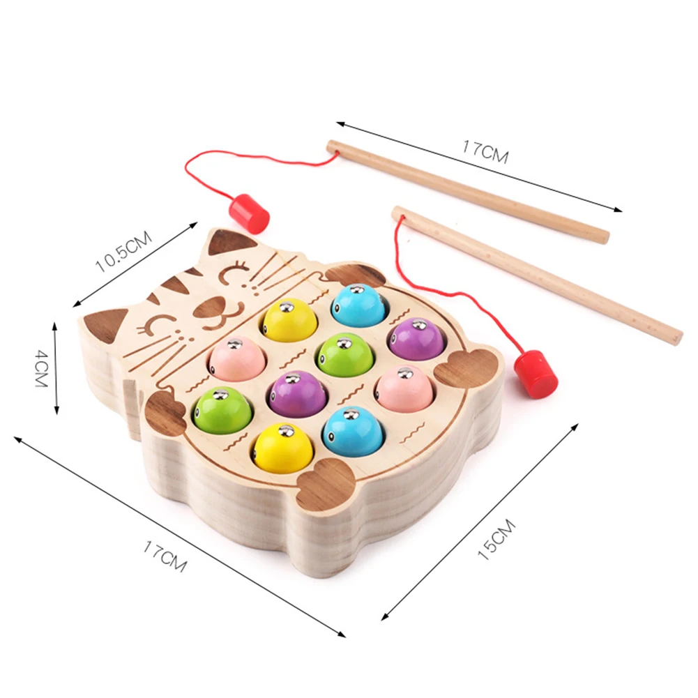 

Wooden Pretend Cats Fishing Toy Magnetic Board Game Interactive Children Educational Toy Gift
