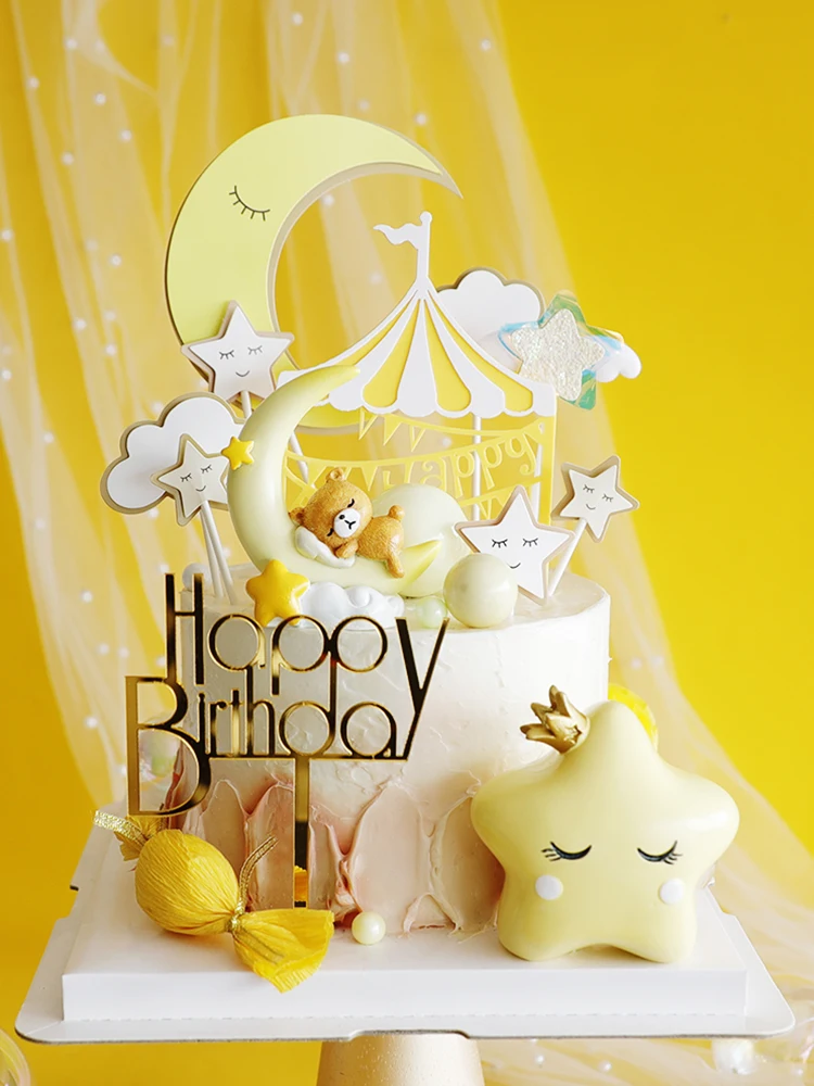 

Star Tassel Arch Cake Toppers Angel Moon Bear Decorations for Baby Shower Kid happy Birthday Party Baking Supplies Love Gifts