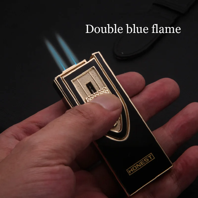 Double Blue Flame Gas Lighter Windproof Butane Torch Portable Cigarette Lighters Smoking Accessories Gadgets for Men | Дом и сад