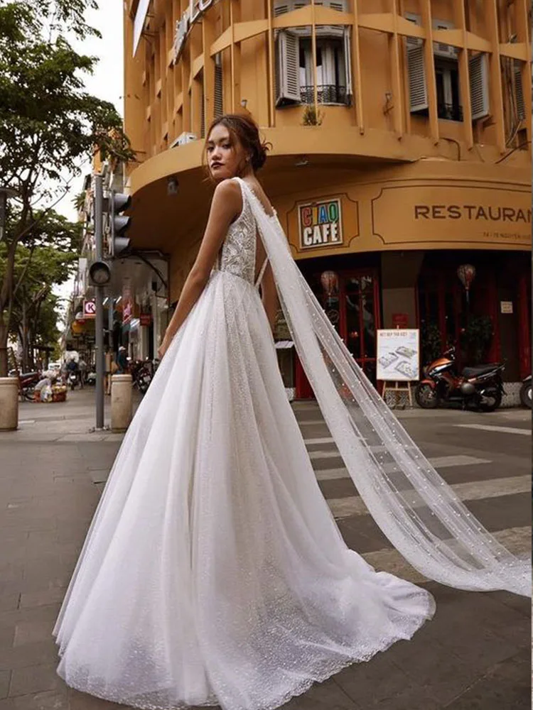

Wedding Dresses 2020 Sexy New Long A line V neck Lace Wedding Party Bridal Gowns Vestido De Novia Wedding Gowns