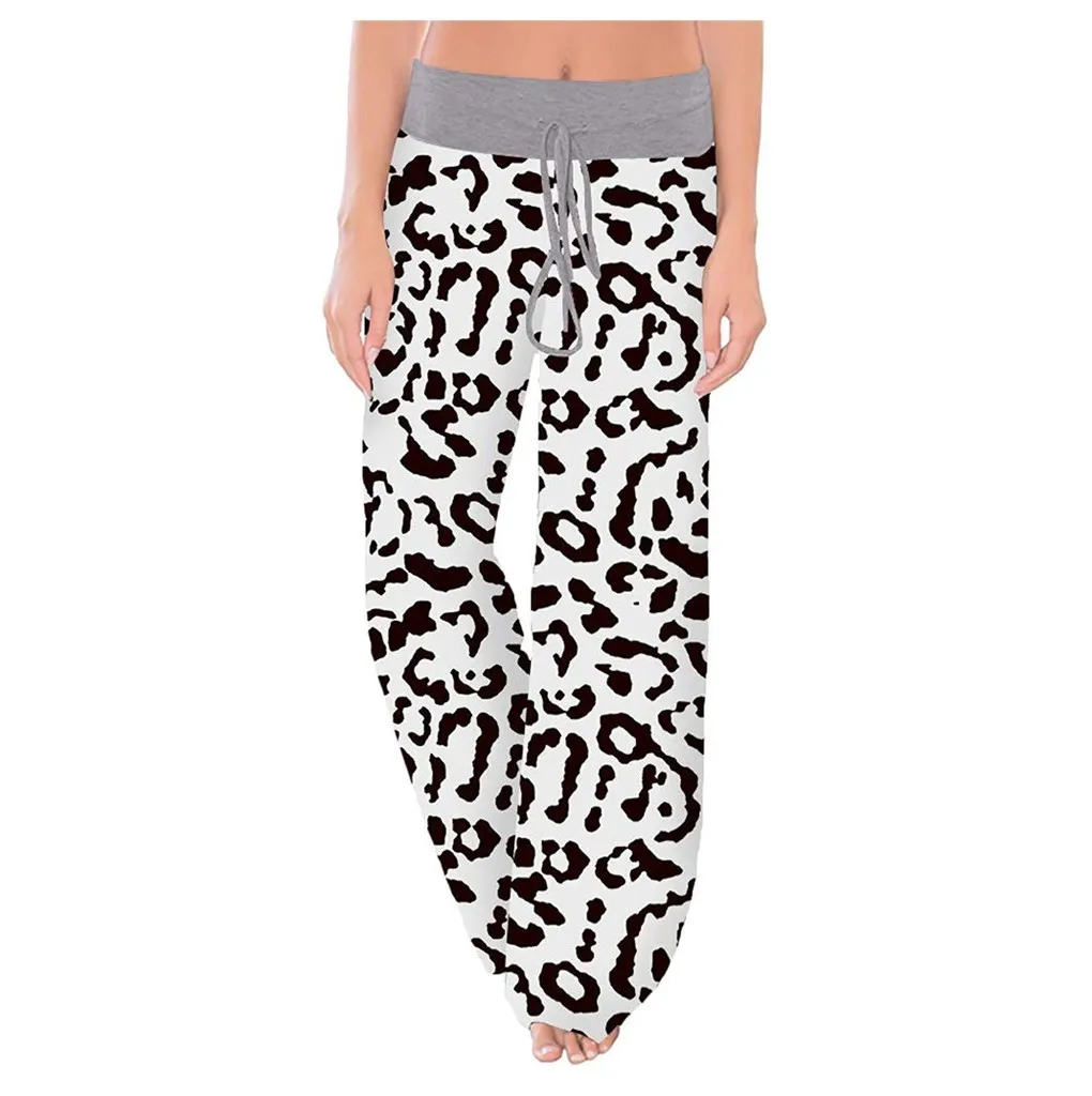 Womens Comfy Stretch Leopard Print Drawstring Wide Leg Lounge Pants Fashion Casual Sexy High Quality Jeans 2.25 | Спорт и