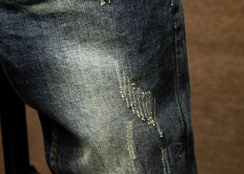 Мужские уличные винтажные простые синие обтягивающие джинсы в стиле хип хоп из