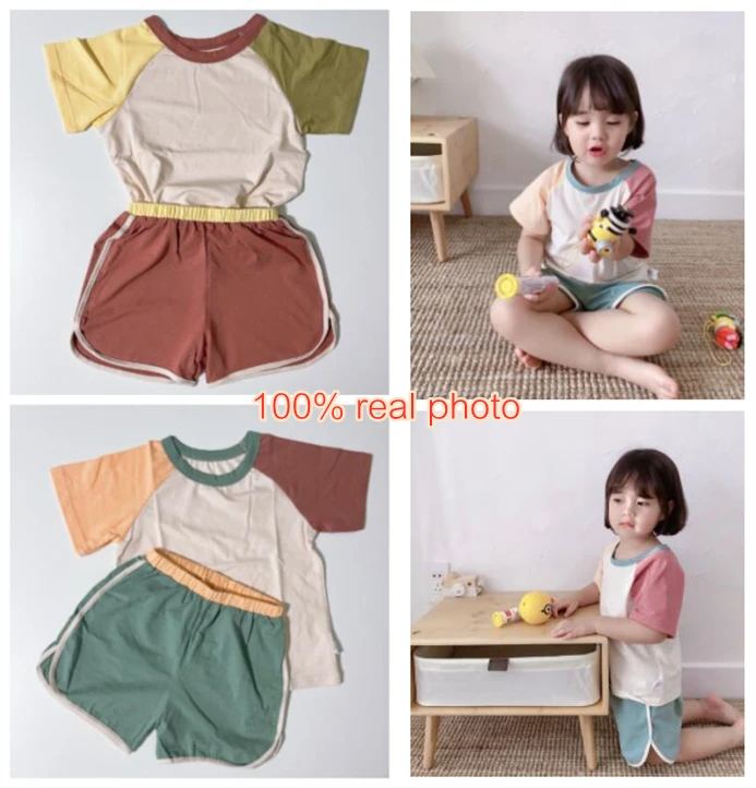 

Korean Summer New Girls and Boys Children Baby Cute Color Shorts Kindergarten Sports Suit