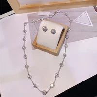new round shape cubic zirconia aaa crystal necklace earrings wedding bridal cz zircon jewelry sets
