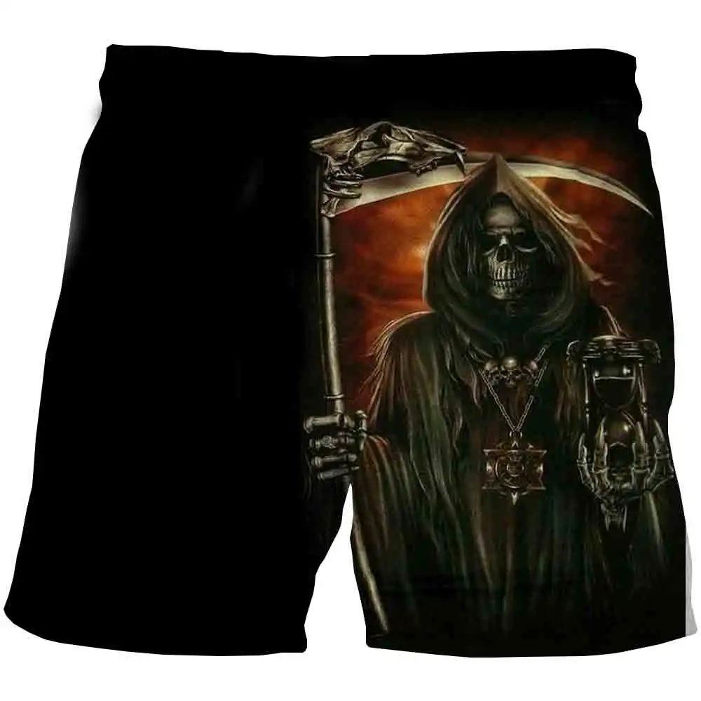 

Hot Sale Sickle Skull Horror 3D Printed Beach Short Men's Shorts Anime Pants Quick-drying Street Clothing Black Casual Short