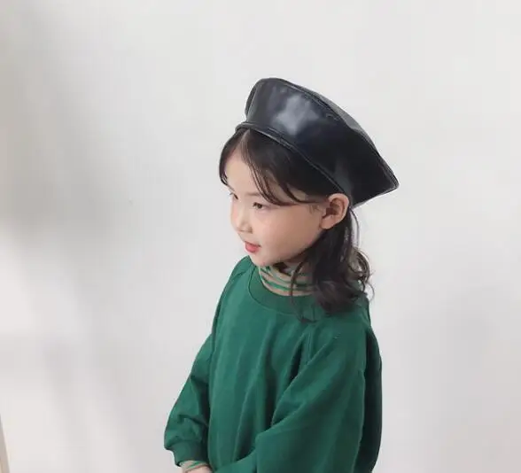 Брендовый Модный милый берет из искусственной кожи женская шапка детский бини