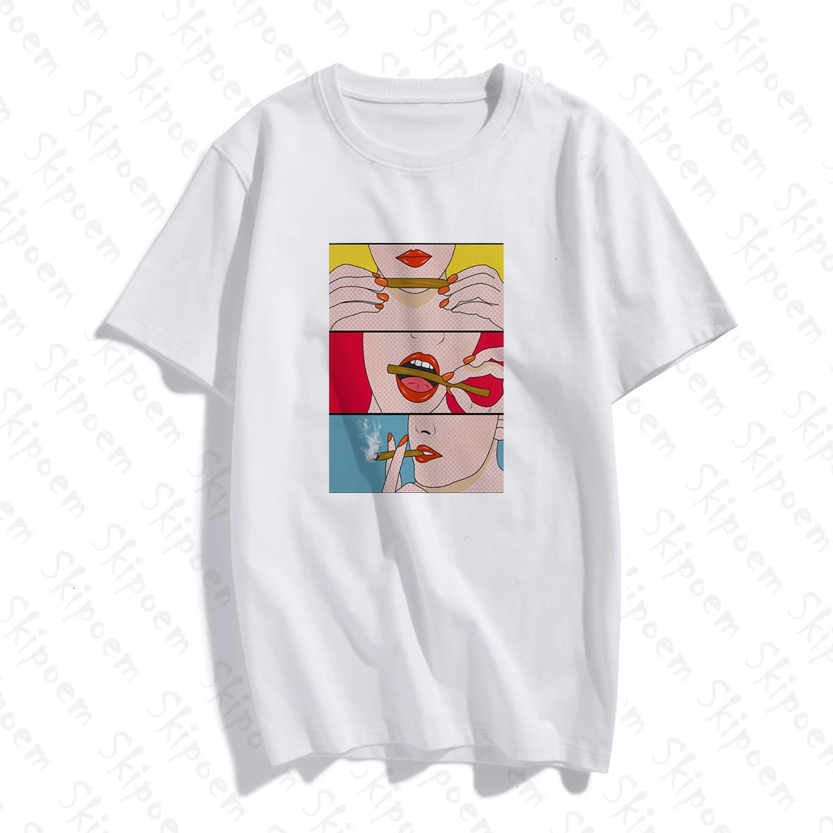 Поп Арт комикс курить девушка футболка для женщин Готический Винтаж Tumblr Kawaii