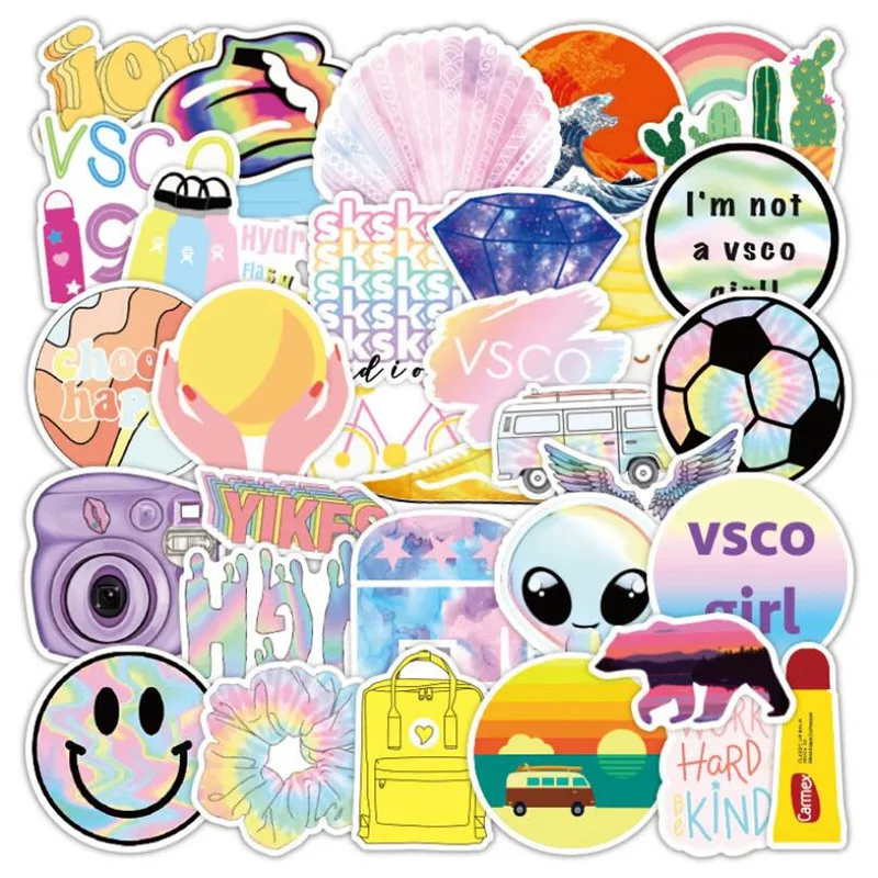 

10/30/50 PCS Colorful Pop Smiley Water Cup Cartoon Graffiti Laptop Luggage Skateboard Guitar Waterproof Sticker Wholesale