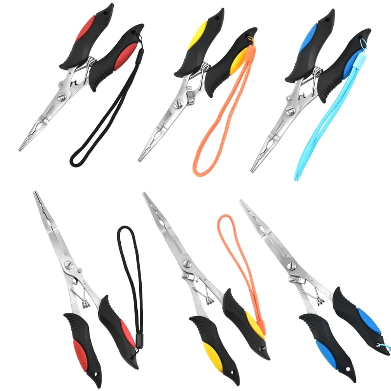 

U2JB рыболовные плоскогубцы с длинным носом, инструмент для снятия крючка, щипцы с разрезом и кольцом, ножницы с ремешком для пресной и солено...