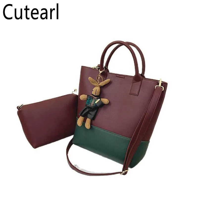 

Fashion Bear Pendant Girl Messenger Bags Leather Handbag Stitching Wild Ladies Shoulder Bag Large Capacity Party Female set bay