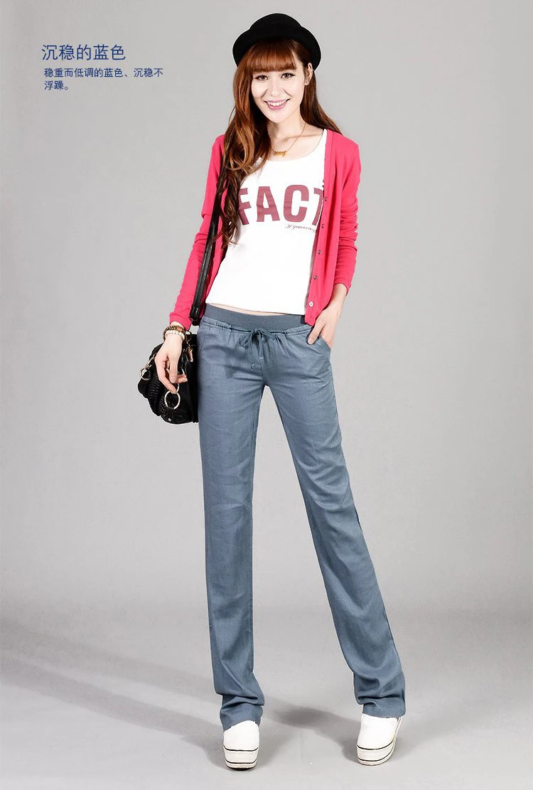 Женские прямые брюки из льна и универсальные повседневные с эластичным поясом 4