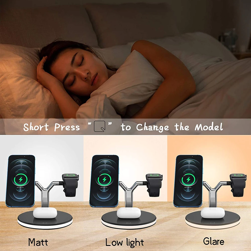 

3 in 1 Magnetic Wireless Charging Station For Magsafe iPhone 12 Pro Max 15W Fast Wireless Charger For Airpods iWatch Series