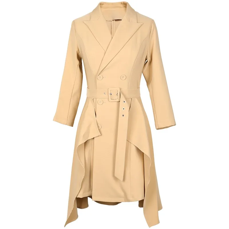 

Double Breasted Cardigan Solid Office Lady Slim Dress Women Autumn Notched Long Sleeve With Belt Elegant Celebrity Party Dresses