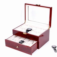 20 slots watch display boxes case red mdf wood watch organizer new two layers leather watch storage gift box holder