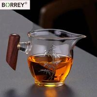 borrey japanese teacup heat resistant glass wood handle fair cup kung fu drinkware transparent tea dispenser tea bowl puer cup
