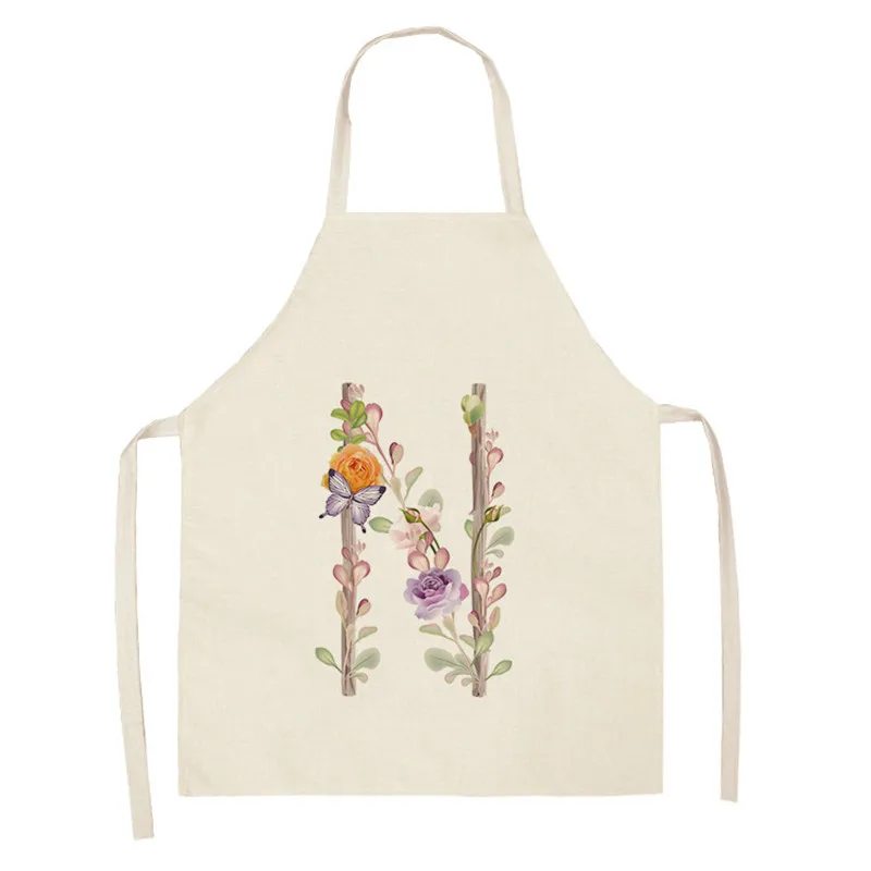 Льняной фартук с цветами бабочкой надписью Кухонный Фартук принтом инструмент