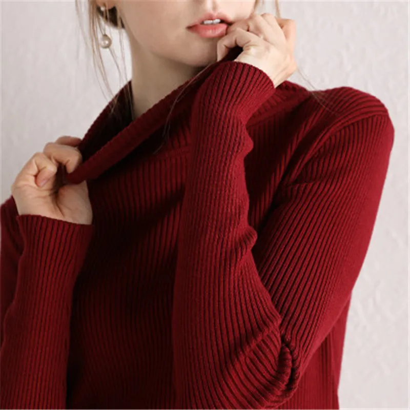 

Женский трикотажный свитер-водолазка, облегающий пуловер с длинным рукавом, 19 цветов, 33 цвета, в Корейском стиле, Осень-зима 2020