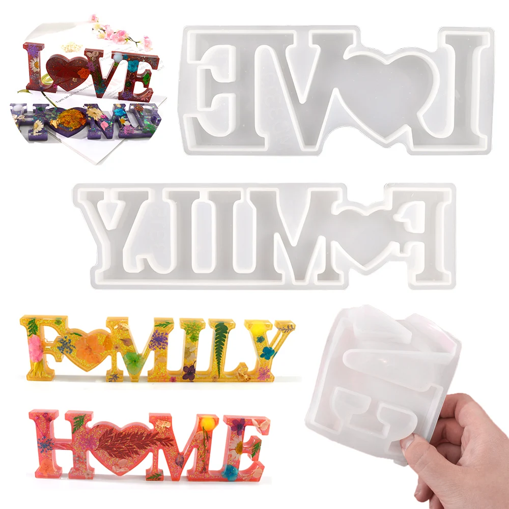 

Obverse Reverse Side Moule Resine HOME FAMILY LOVE Shape Letter Resin Mold DIY Crafts Casting Sign Silicone Liquide Pour Moulage