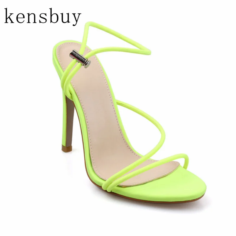 

Sexy Women Elastic Band Gladiator Sandals Summer Fashion Candy Colors Bare Heel Ladies Sandals Casual Party Concise High Heels