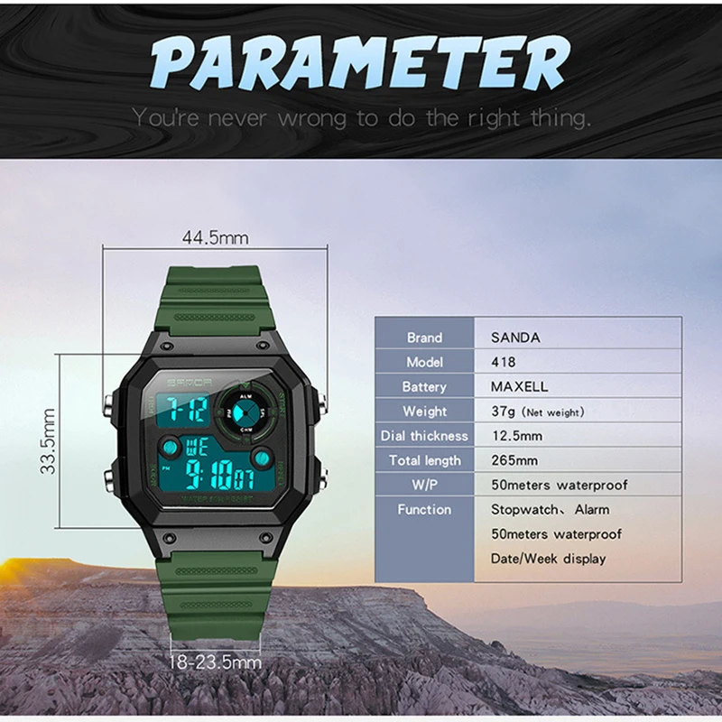 SANDA мужские часы цифровые для плавания спортивные водонепроницаемые электронные