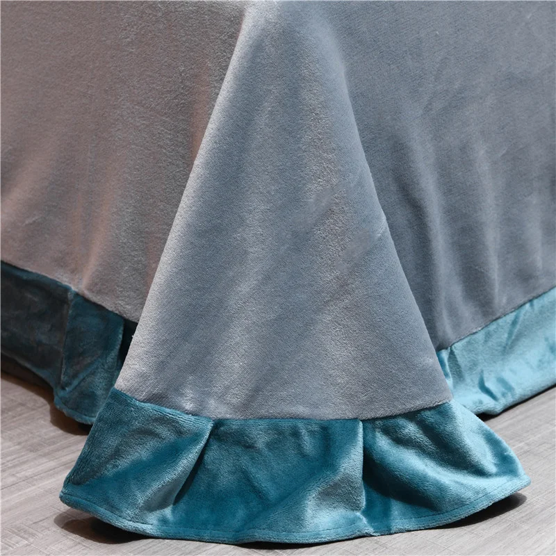 Modern Style Milk Velvet 4pcs Warm Duvet Cover Bed Sheet Pillowcase Winter Soft Lake Blue Purple Grey Green Khaki Queen Red | Дом и сад