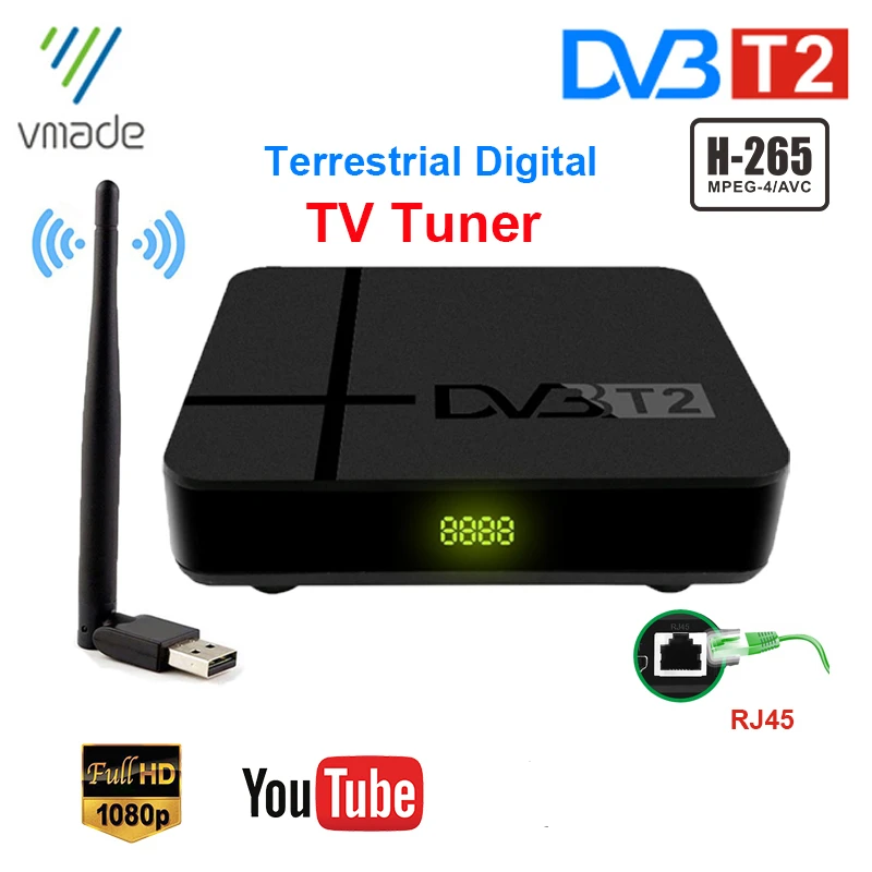 Горячая Распродажа DVB T2 спутниковый цифровой ТВ приемник H.265 HD видео декодер тв