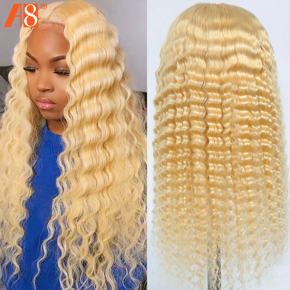 

613 блонд, Бразильские глубокие волны без клея, 13x 4, передние человеческие волосы на сетке, парики 150% Реми на сетке спереди, Искусственные женс...