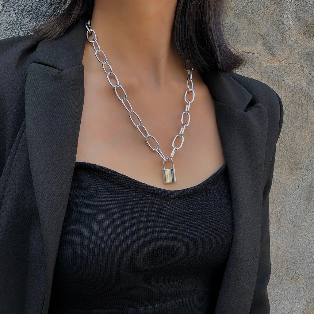 Lock Chain Necklace Women aesthetic 