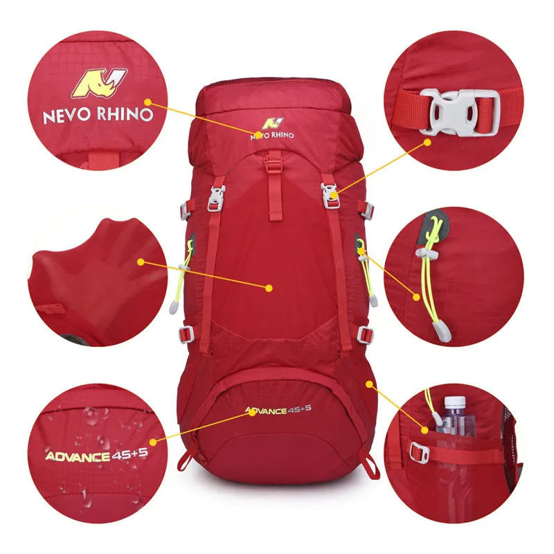 NEVO RHINO, водонепроницаемый, 50л, мужской рюкзак, унисекс, для путешествий, сумка, для пеших прогулок, для альпинизма, альпинизма, кемпинга, рюкзак для мужчин