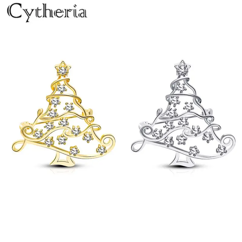 Новые модные нежные полые булавки с кристаллами в виде рождественской елки для