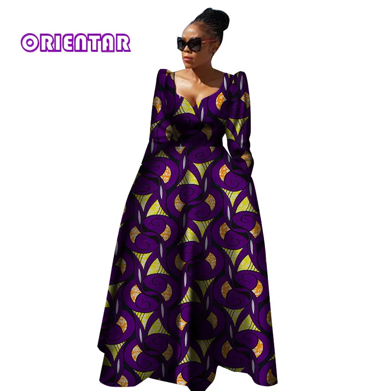Женская африканская одежда Bazin Riche Robe Africaine, Африканское платье, Осеннее женское длинное платье больших размеров из чистого хлопка WY2849 - Цвет: 17