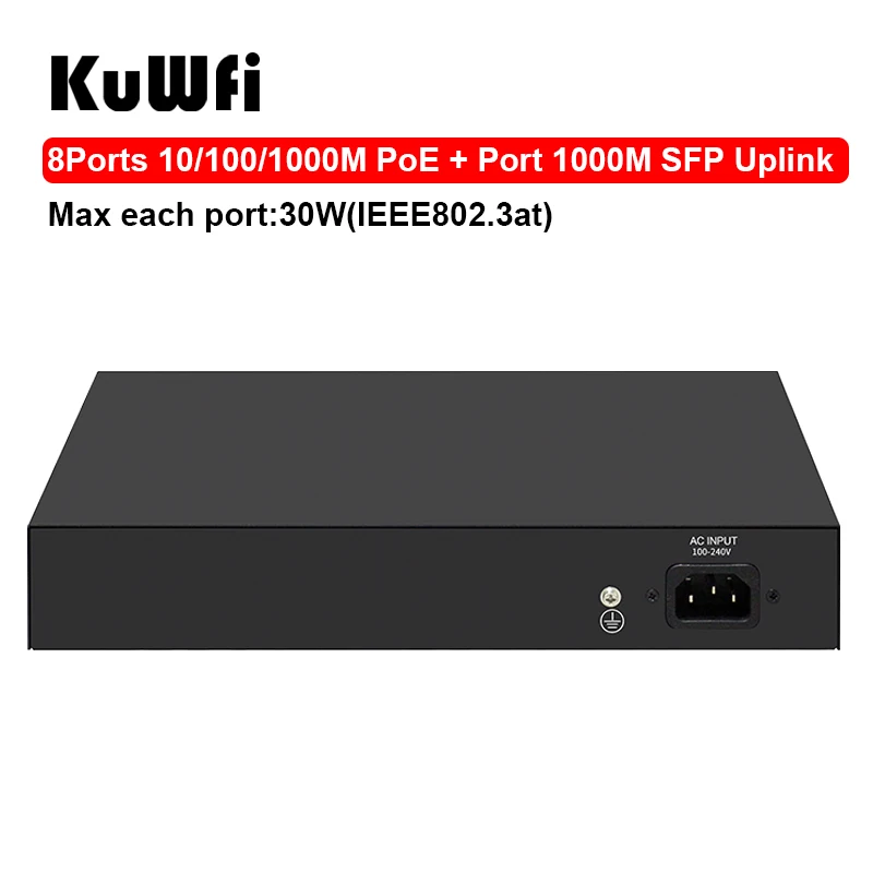 KuWFi гигабитный POE коммутатор 4/8/16/24 порты 10/100/1000 Мбит/с IEEE802.3AF/AT Стандартный RJ45