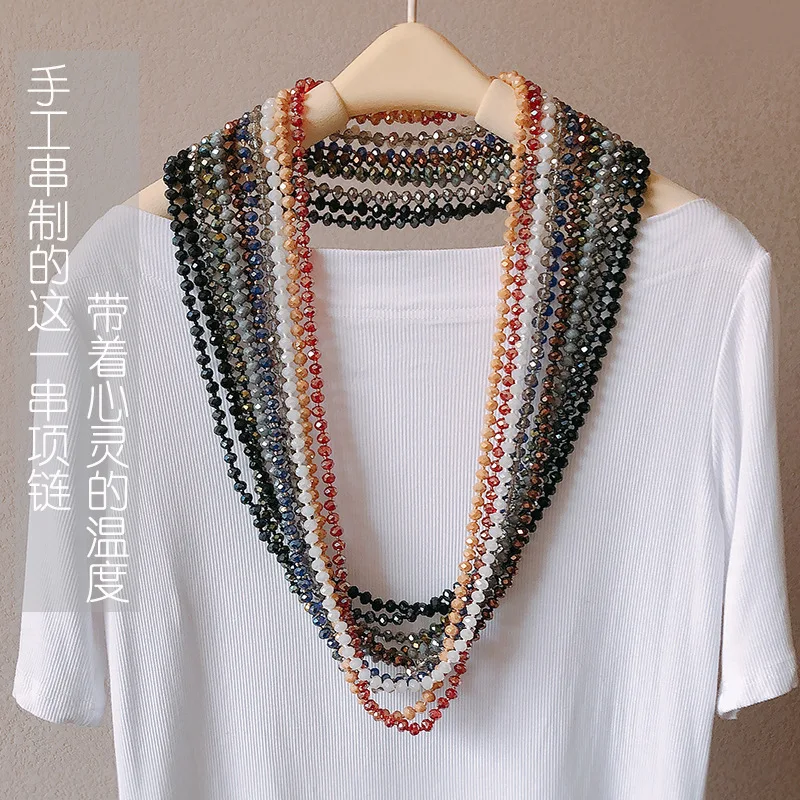 

Necklace for female with bohemian multi-layer color crystal long necklace handmade beaded sweater chain knotted jewelry