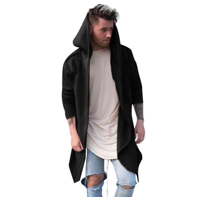 Осенне зимние мужские толстовки с капюшоном длинное пальто Повседневная Верхняя