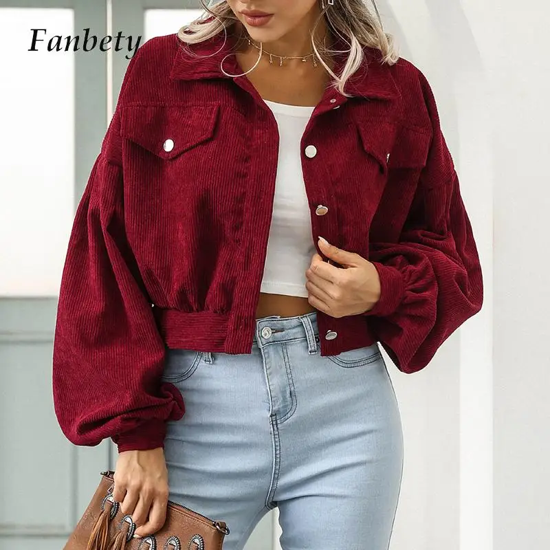 

Куртка женская с рукавами-фонариками, элегантная однотонная Повседневная Верхняя одежда свободного покроя, на пуговицах, с отложным воротн...