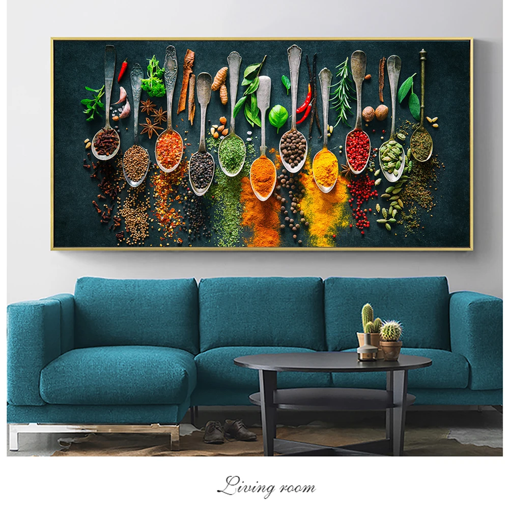 

Kitchen Theme Wall Art Posters And Prints Herbs and Spices on the Table Canvas Paintings On the Wall Art Cooking Pictures Cuadro