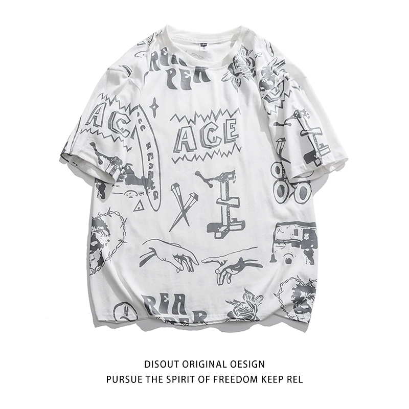 

RHYMONSTER Anime Full Printed T-Shirts 2021 Hip Hop Fashion Baggy Short Sleeve Tshirts Mens High Street Loose Casual Top Tees